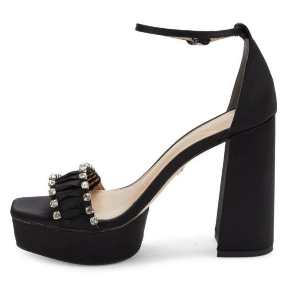 Sam Edelman NEW Ninette Embellished Satin Sandals Black Size 7.5 M NIB (sold out